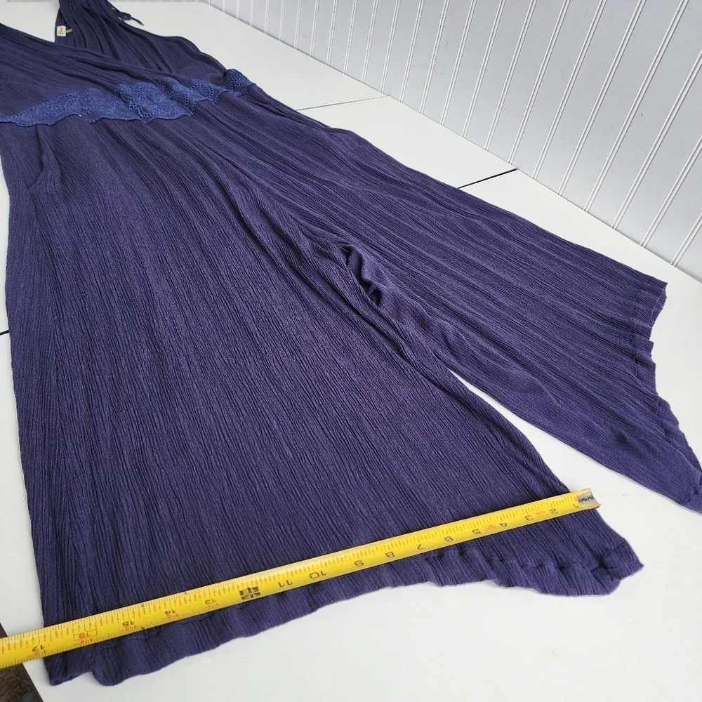 Democracy Navy Blue Wide Leg Jumpsuit Sleeveless Boho Festival V-Neck Gauze Sz L